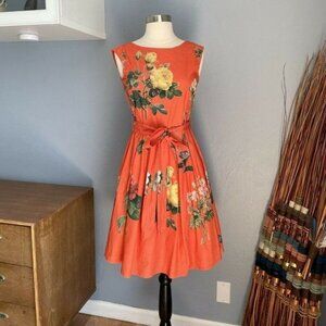 LABEL RITU KUMAR Floral Cotton Dress Fit & Flare Orange Cottagecore